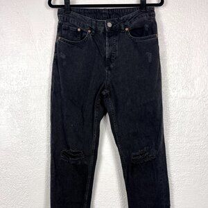 Divided by H&M Straight Leg Button Fly Jeans Women's 2 Black Distressed Mid-rise